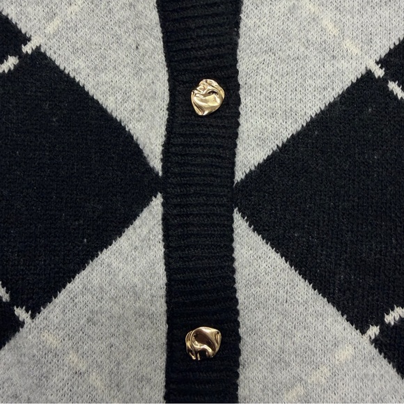 SONG OF STYLE ARGYLE SWEATER GOLD BUTTONS NEW WITH TAGS - Picture 4 of 5
